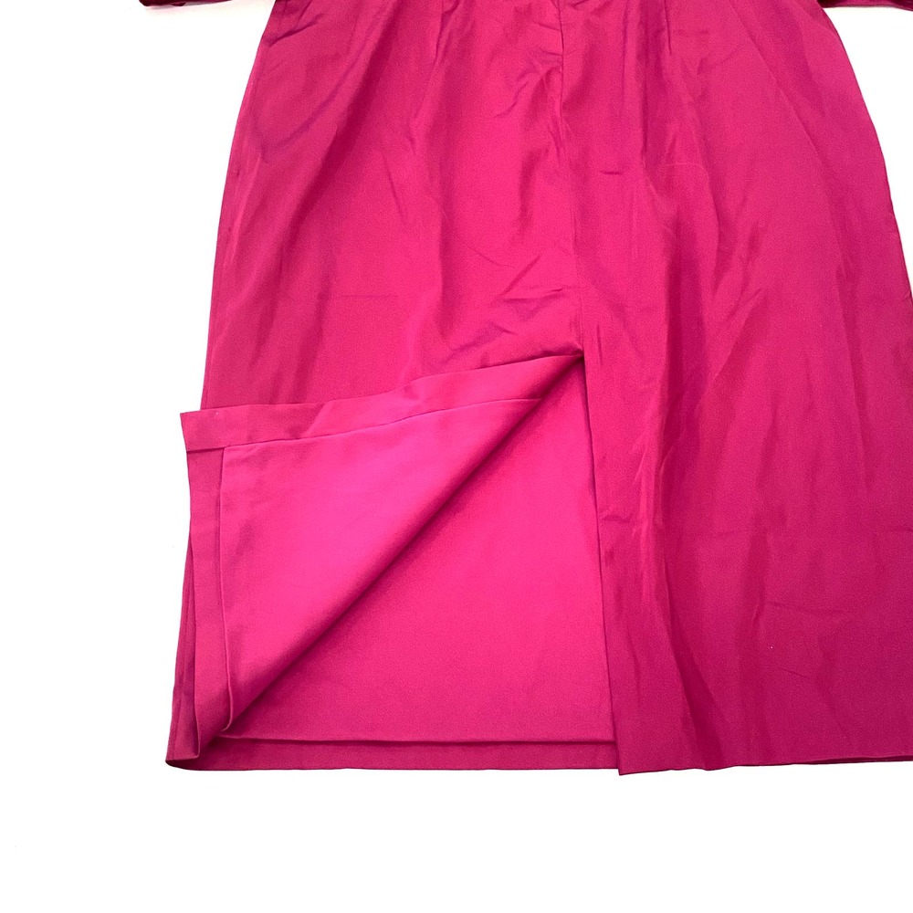 Mac Duggal Satin High Neck Puff Shoulder Midi Dress Fuchsia 26927 Size 14 - Picture 8 of 9